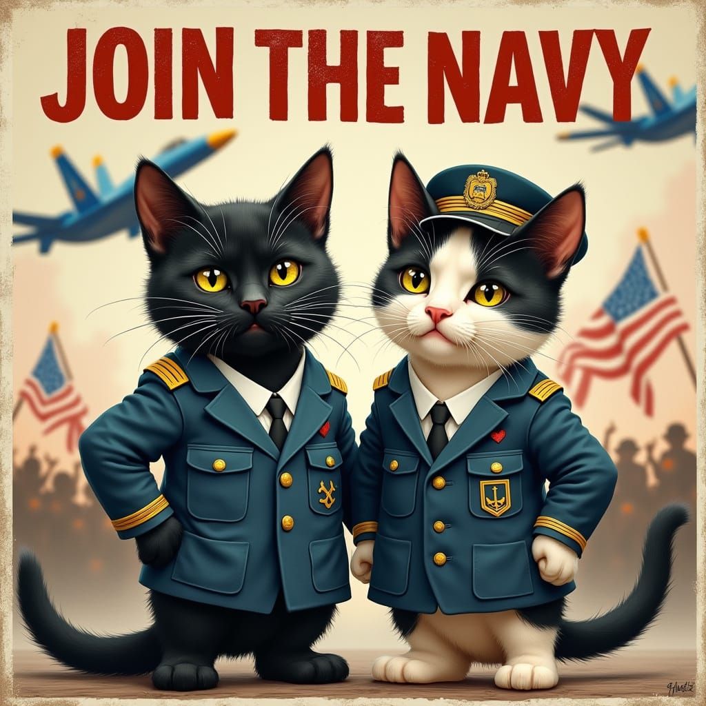 Cats Join the Navy: WW2 Propaganda Poster Style