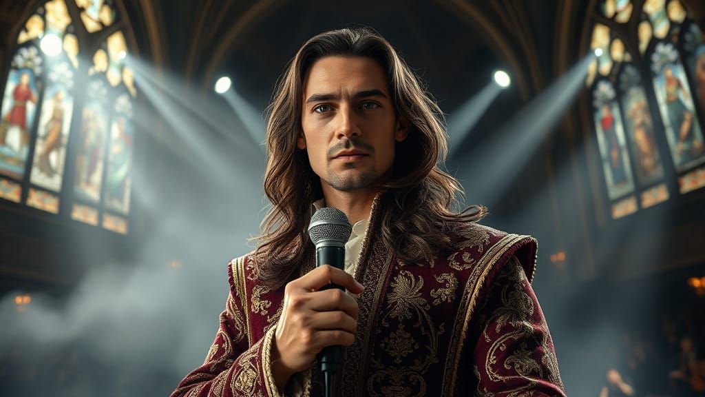 A handsome, very charismatic Spanish singer, 35 years old, w...