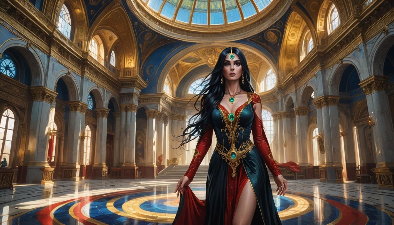 Regal Romanian Goddess in Opulent Palace, Fantasy Art Style
