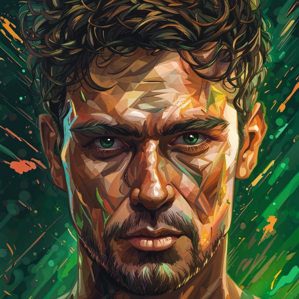 Handsome Man with a Streak of Dark Green: Hyperrealistic Por...