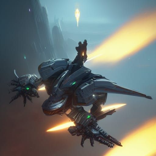 Skystrike officer on mech flying