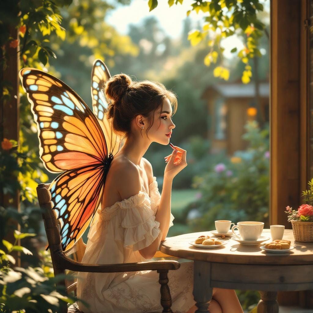 Woman with Butterfly Wings in Hyperrealistic Matte Painting