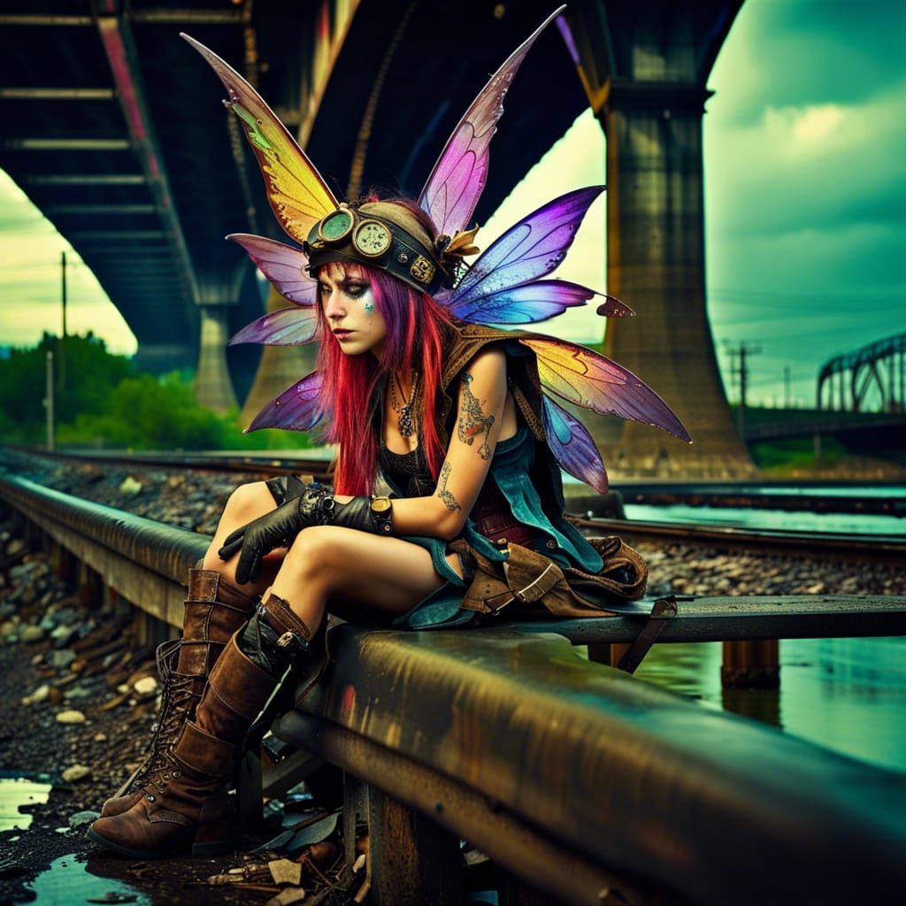 Steampunk Homeless Fairy in Post Apocalyptic Fairy World