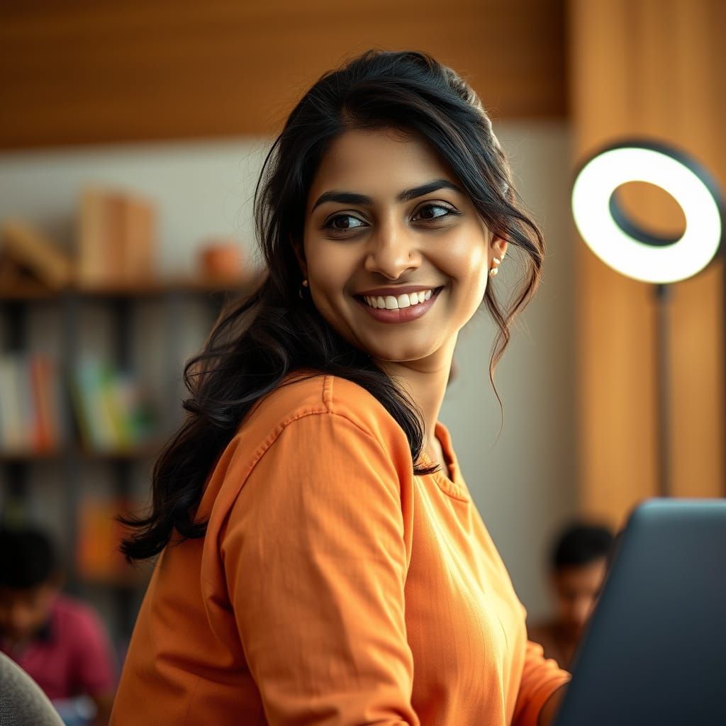 Indian Teacher Leads Online Class in Digital Art Style