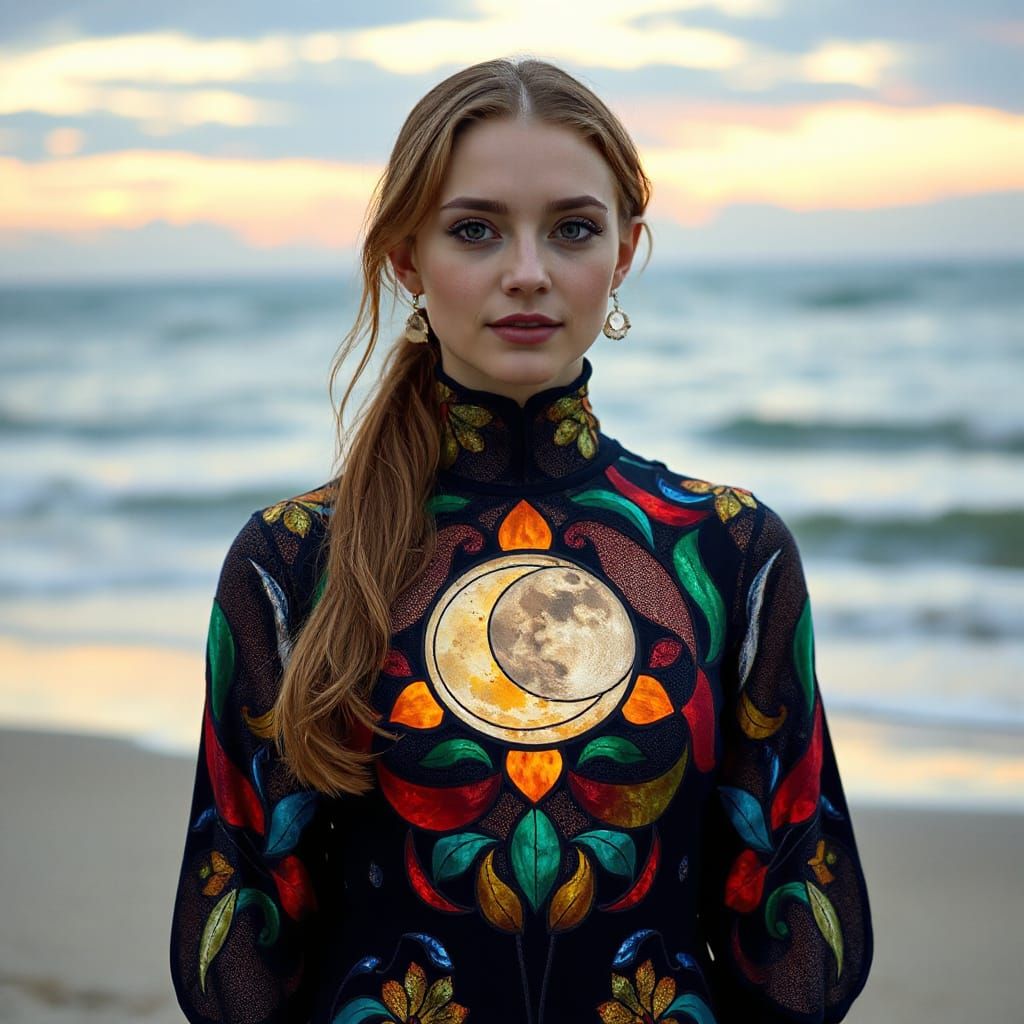 Sabrina Carpenter in Stained-Glass Dress with Celestial Moon