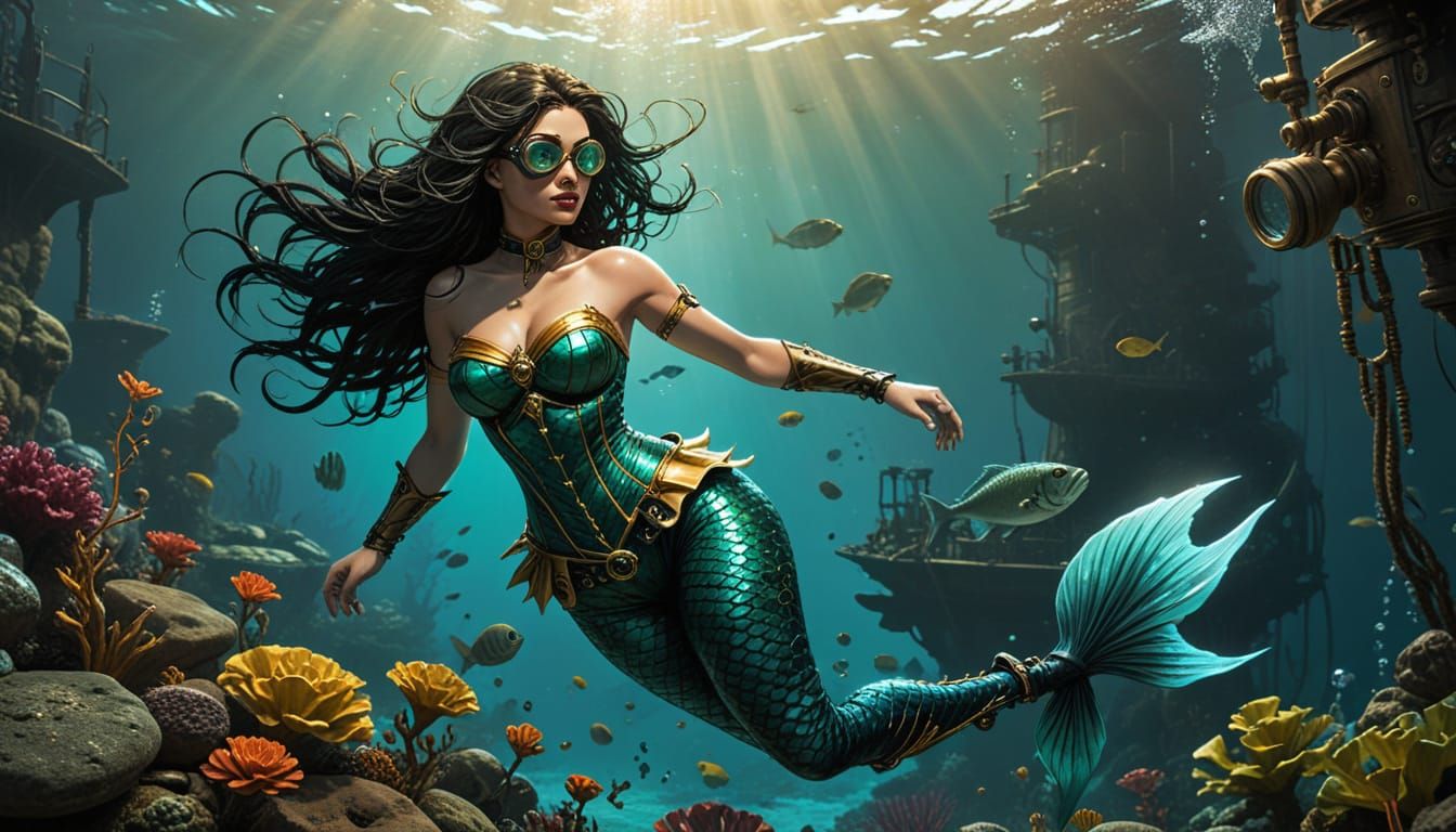 Steampunk Mermaid with Brass Clockwork Accessories