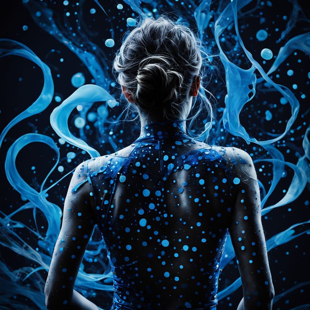 Surreal Woman with Abstract Polka Dots in Pollock Style