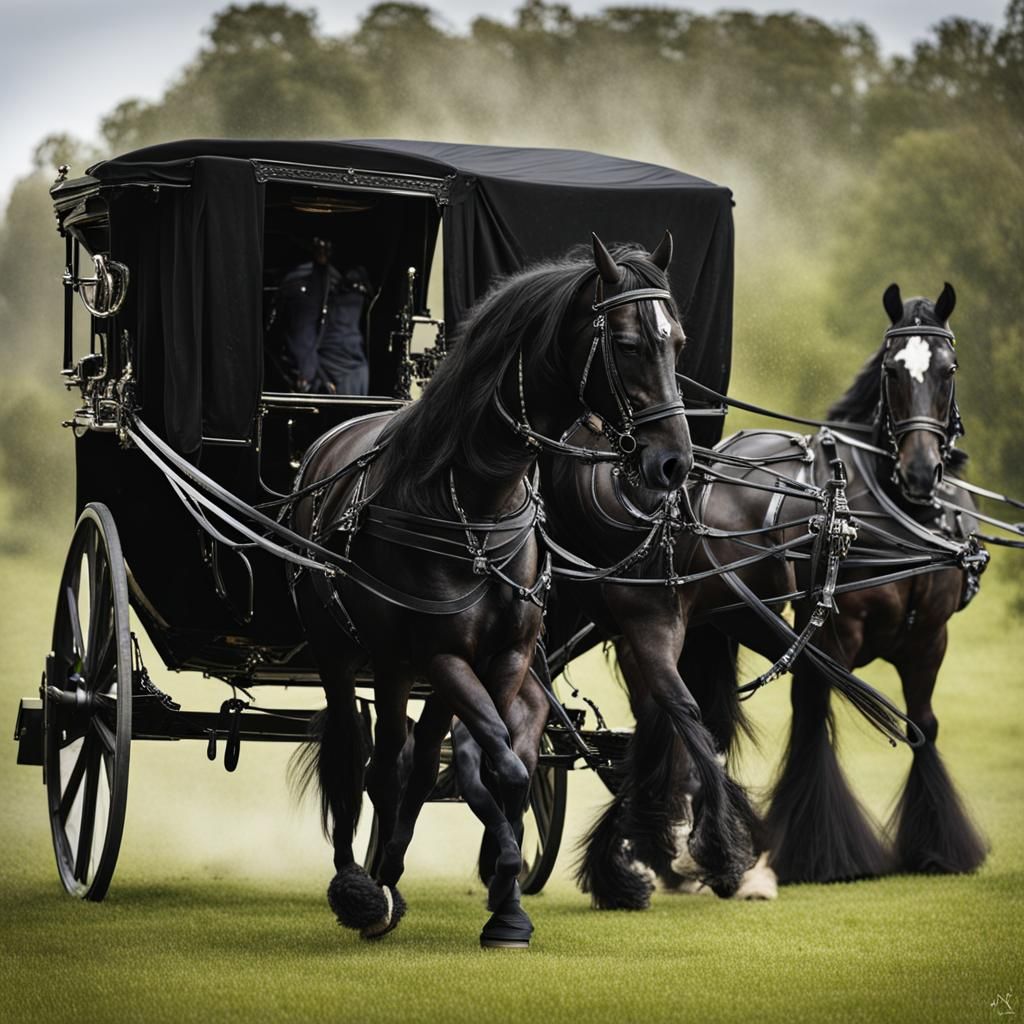 Glowing Friesian Horse Pulls Elegant Carriage