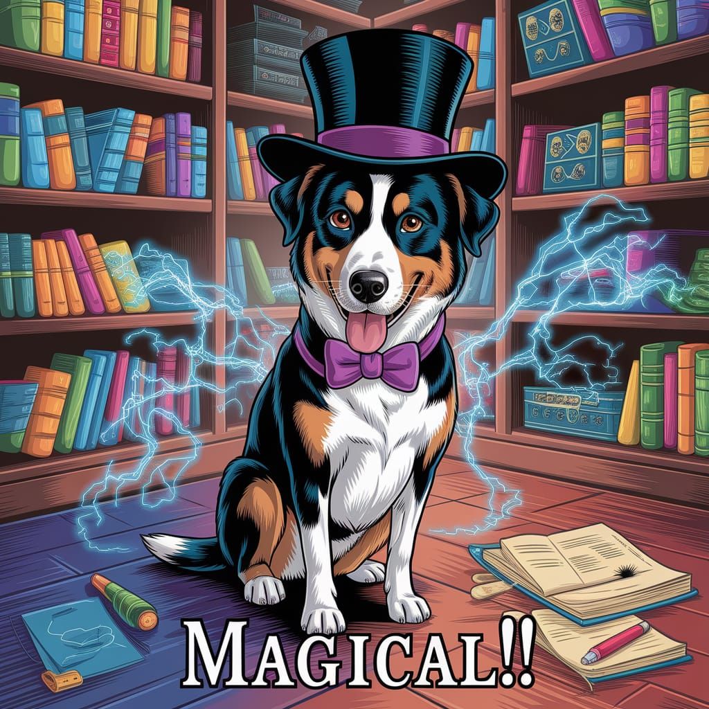 A magician's dog. The text reads, "Magical!" Extra limbs (-3.0)