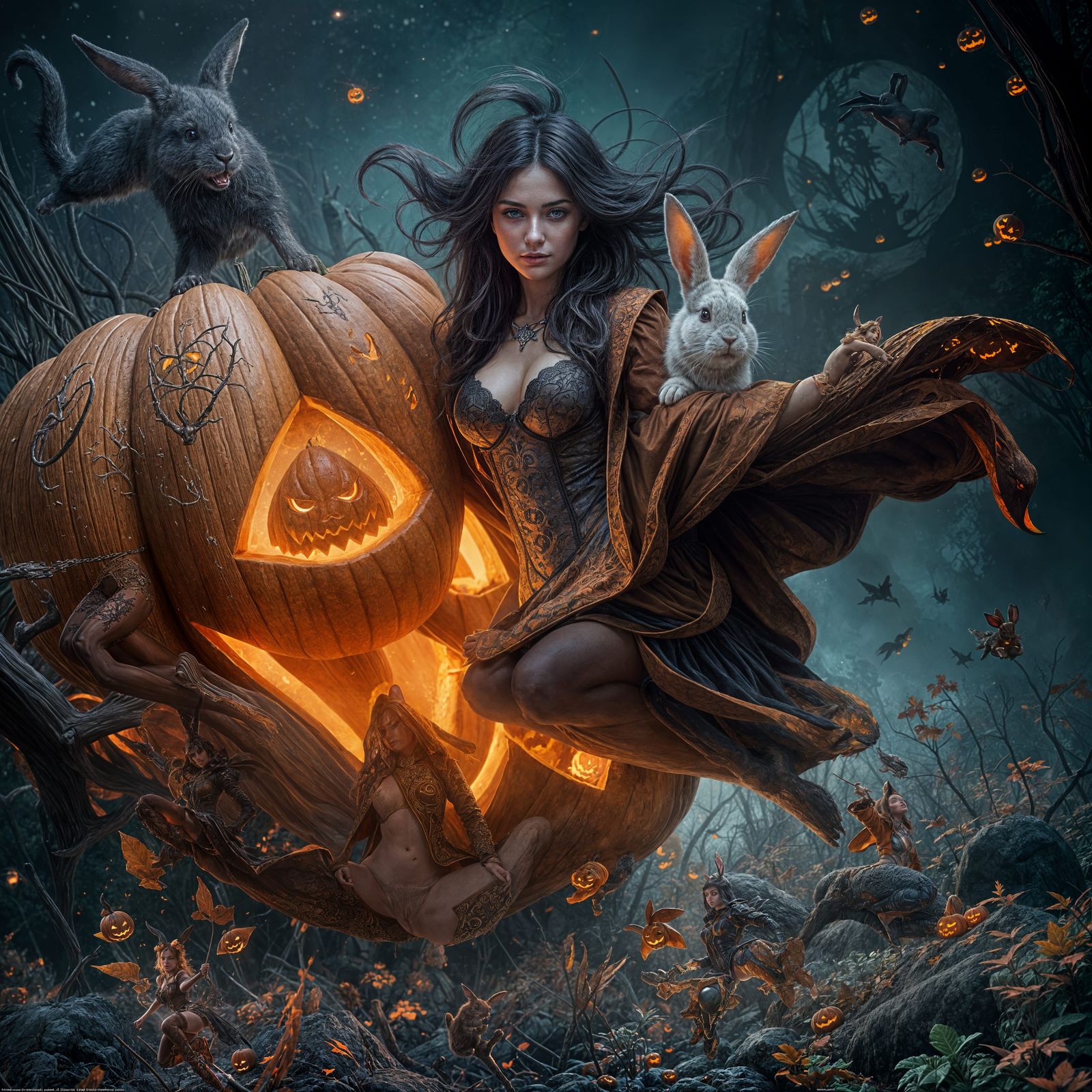 Halloween Surprise: Woman Bunny Leaps from Pumpkin