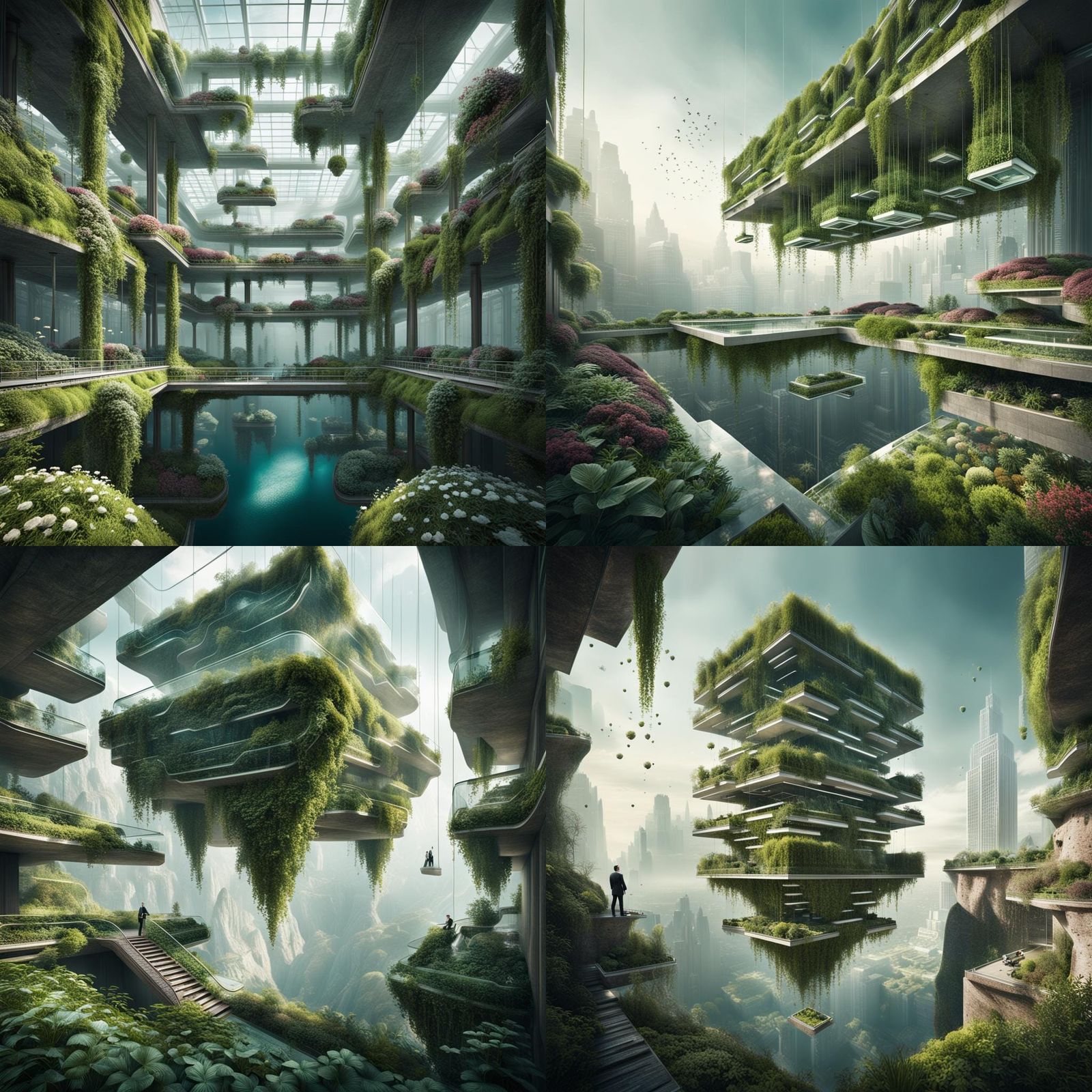 Gravity-Defying Hanging Gardens in a Futuristic Metropolis
