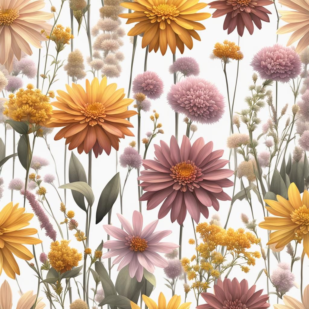 Ethereal Boho Bloom in Soft Goldenrod and Dusty Rose