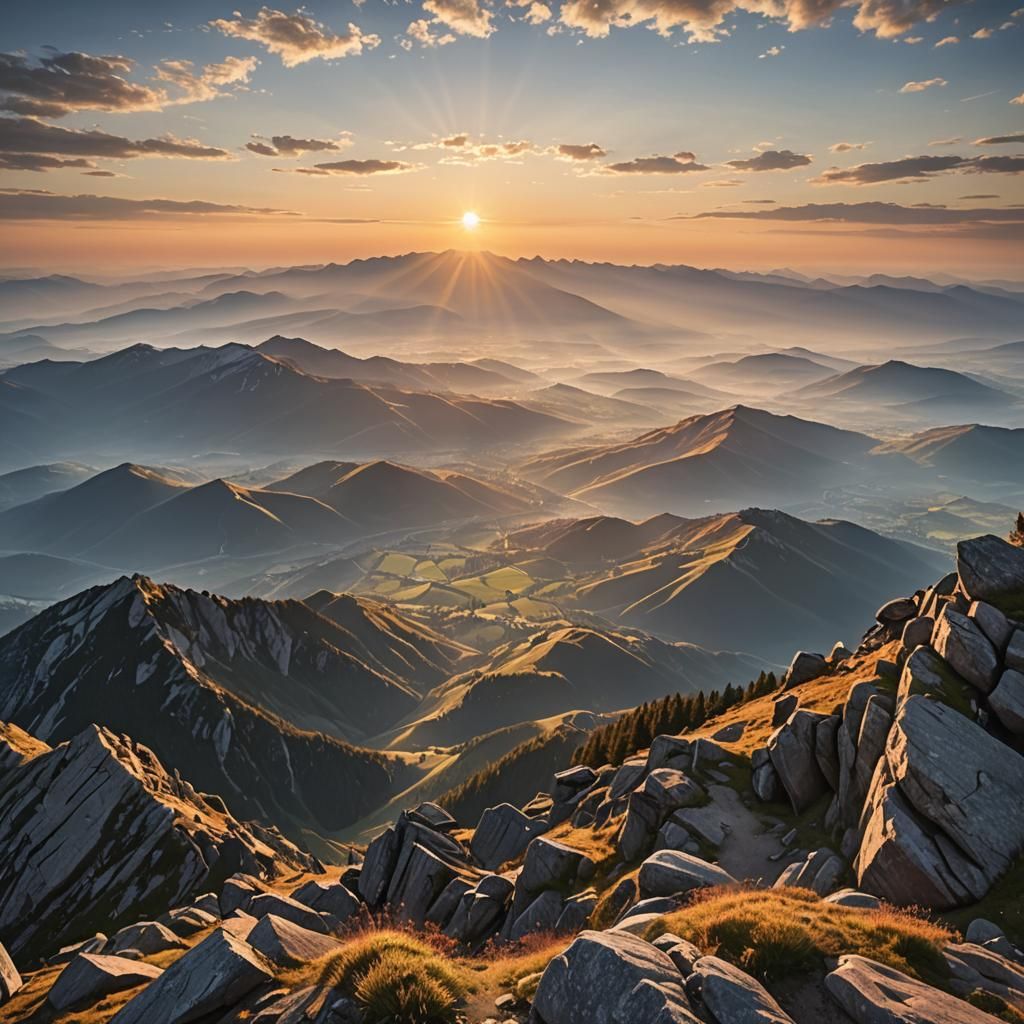 Mountain Sunrise Panorama in Serene Natural Beauty