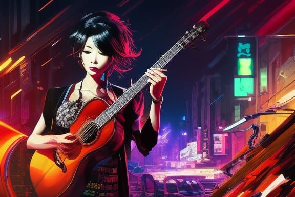 Surreal Music Landscape with Intricate Details and Deep Colo...