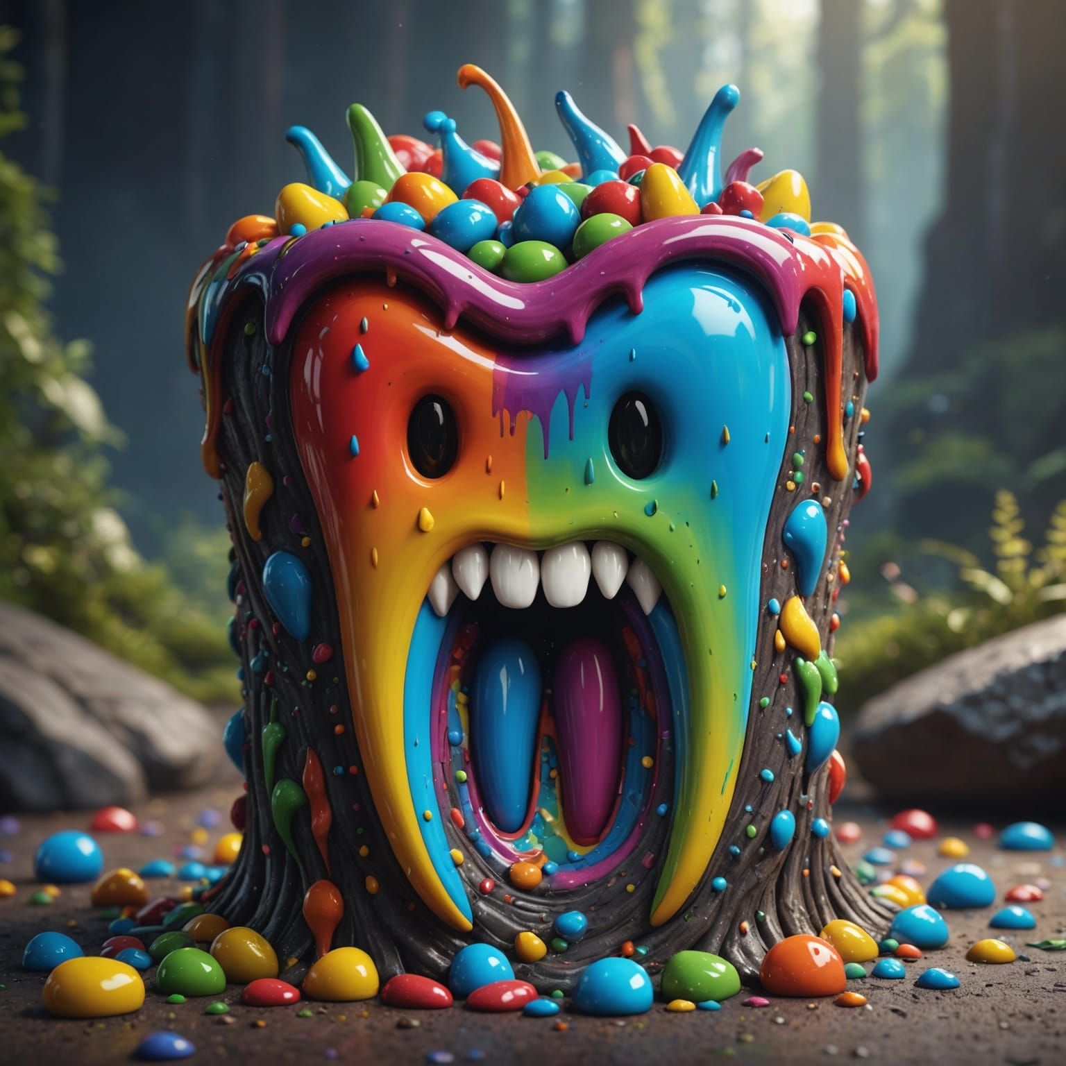 Fantastical Crock Illuminated by Vibrant Rainbow Light