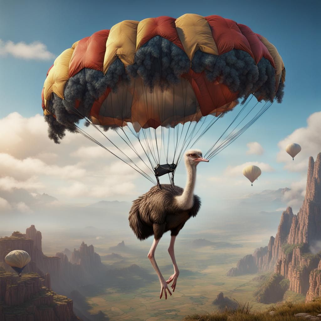 Ostrich in Fantastical Skybound Adventure