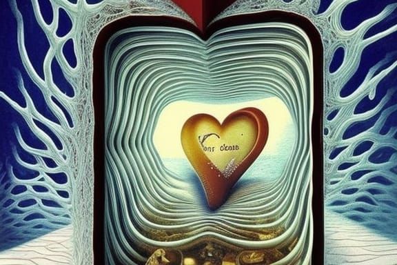 Surrealistic Crystal Heart with Lost Love in a Glass Box