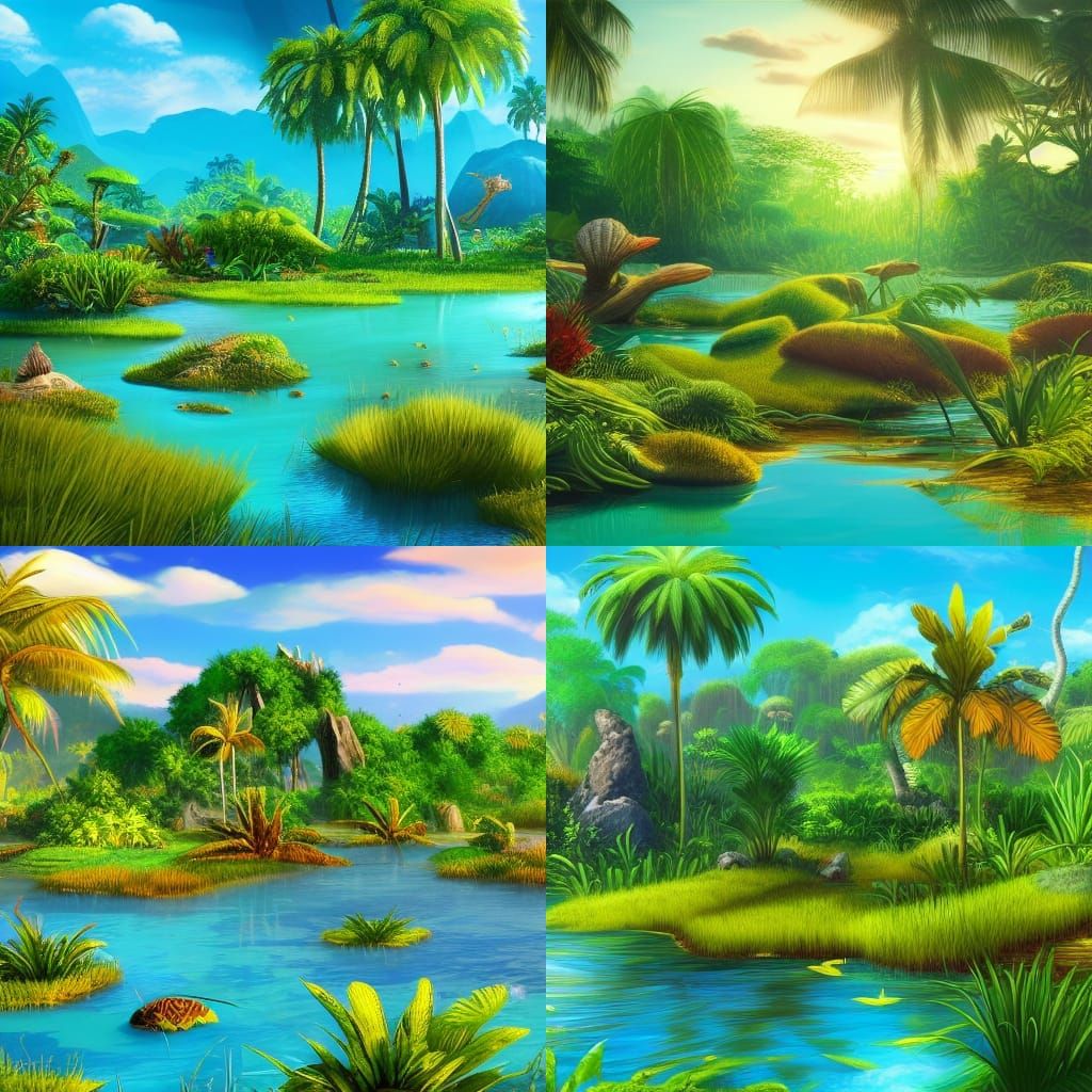 Vibrant Exotic Ecosystem Shines in Bright Sunlight