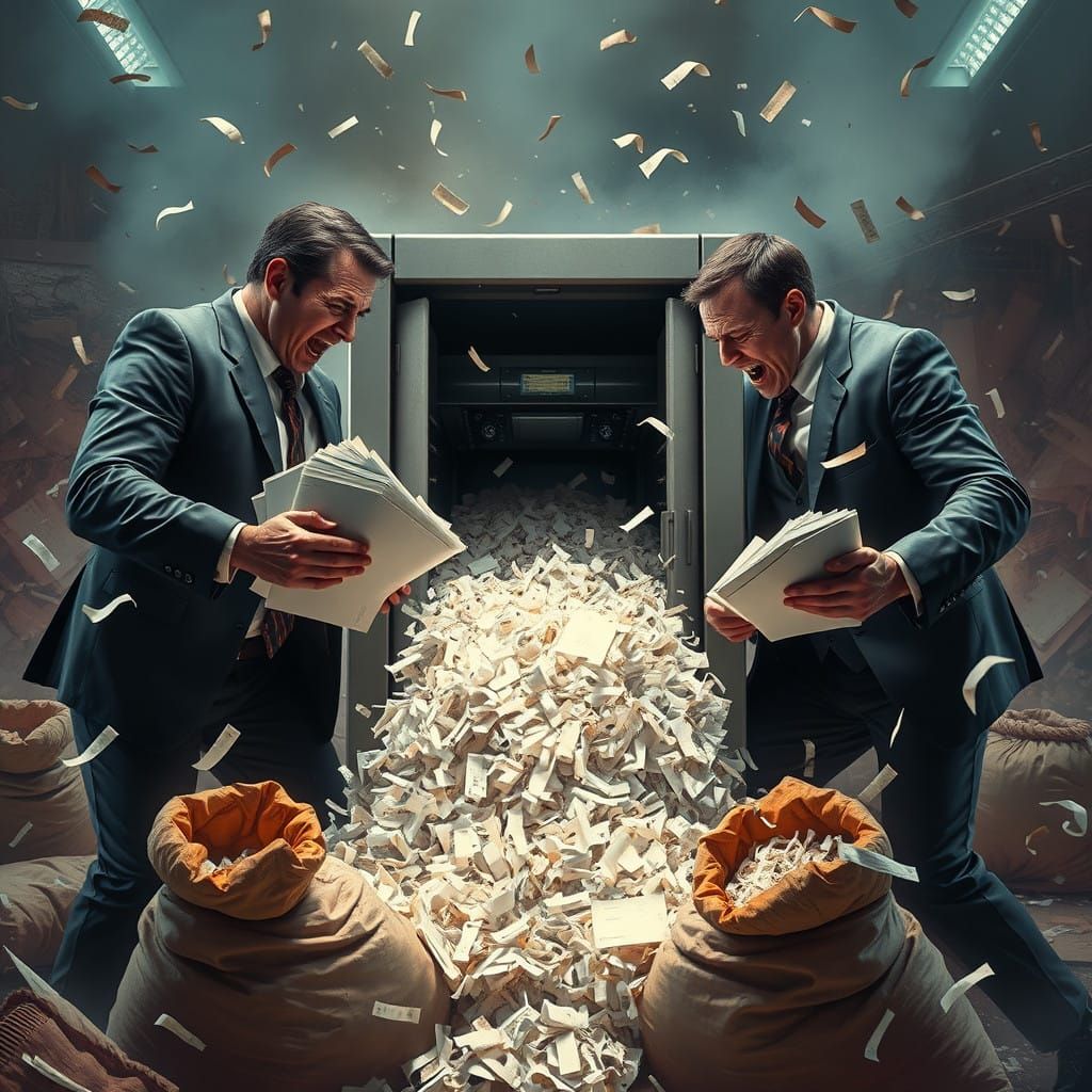 Frantic Men Feed Classified Documents to Paper-Shredder in C...