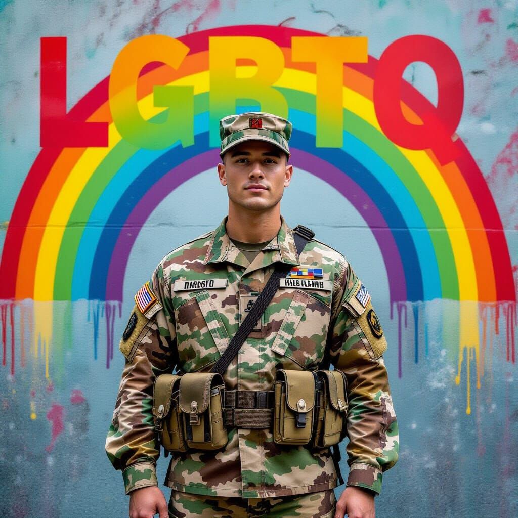 LGBTQ Pride Soldier in Rainbow Background