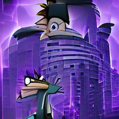 Doofenshmirtz's Secret Lair in a Retro-Futuristic Style