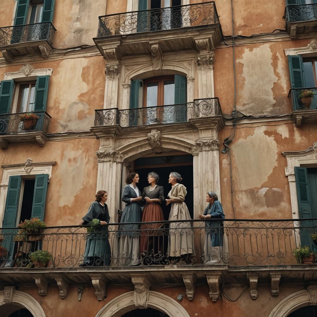 Italian Women Share a Moment in a Beautiful Old House