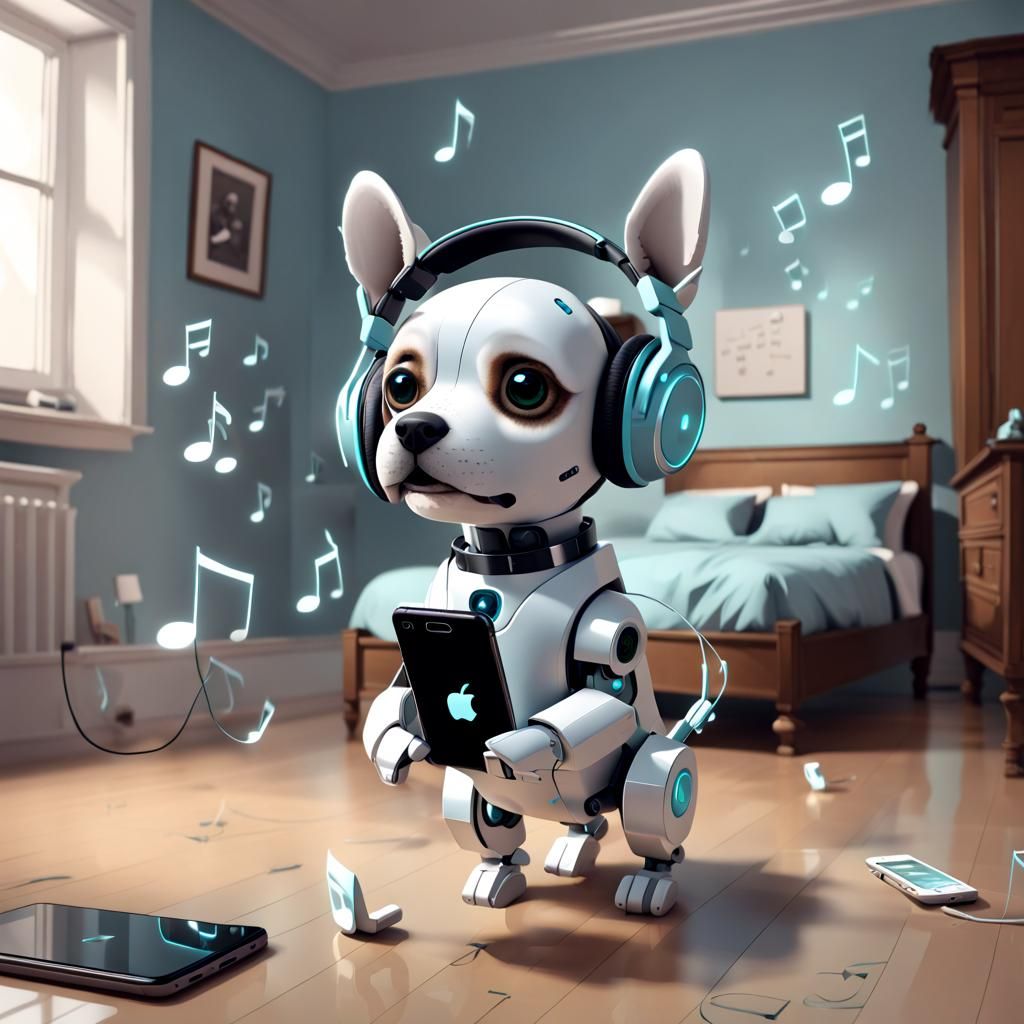 Robotic Dog Dances to Ethereal Melodies in a Whimsical Bedro...