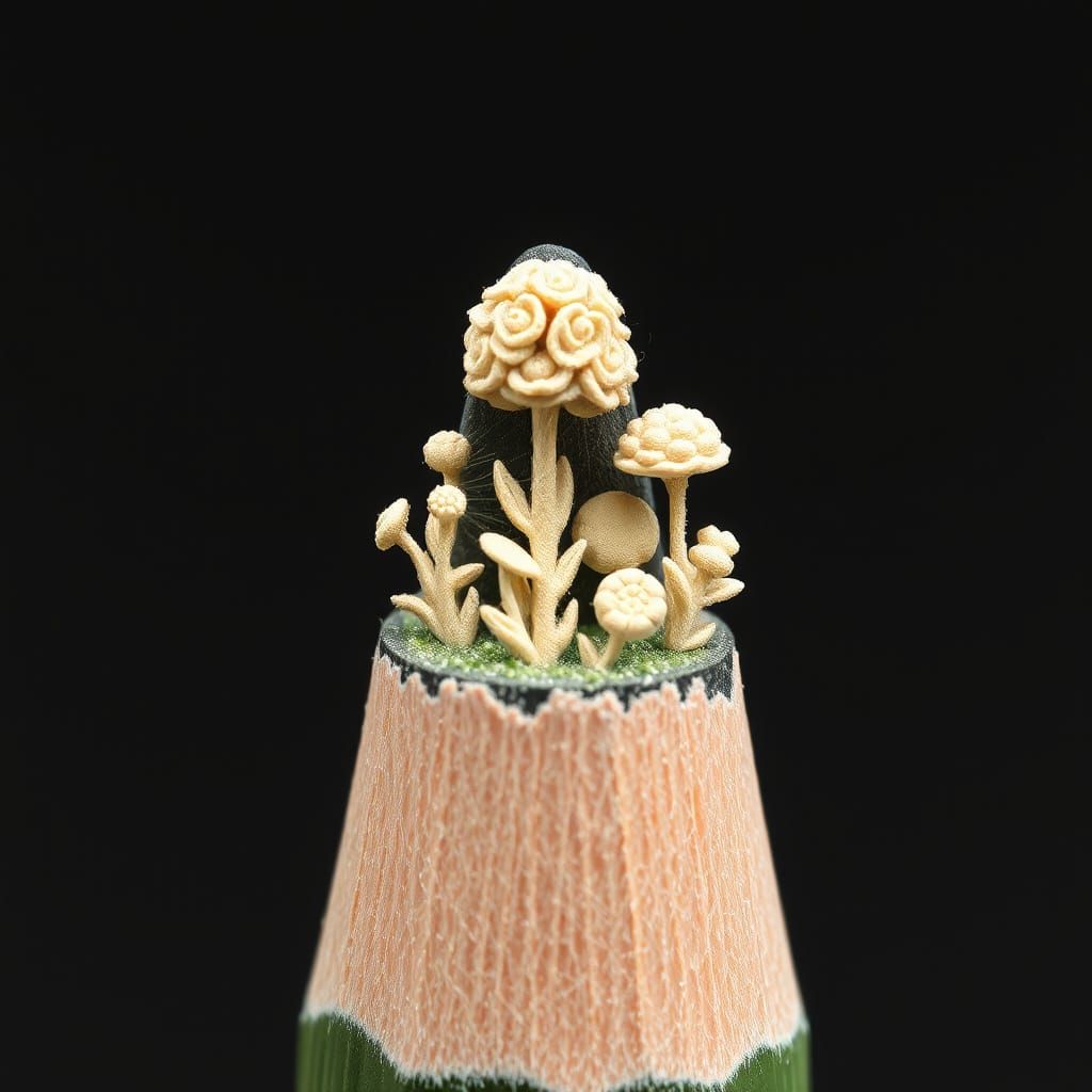 Garden Carved into Pencil Tip