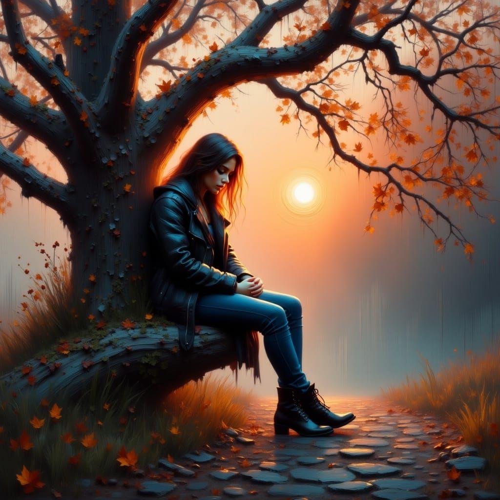 Misty Autumn Scene in Impressionistic Style