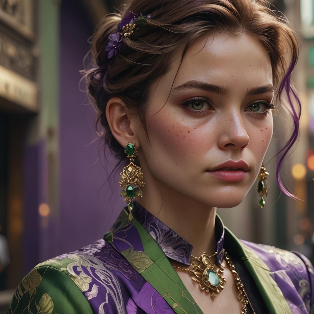 Hyper-Realistic Portrait of a Woman in Elegant Attire