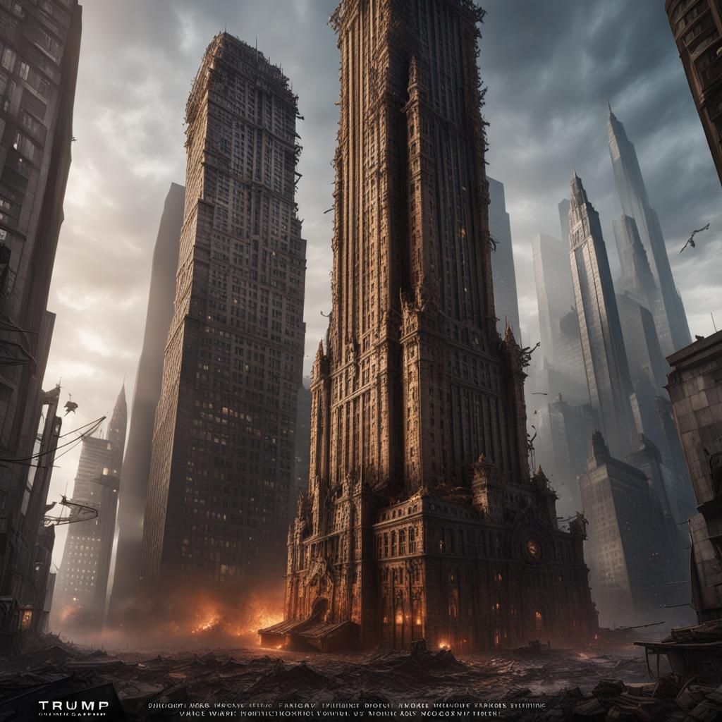 Apocalyptic Trump Tower in Vibrant Hues