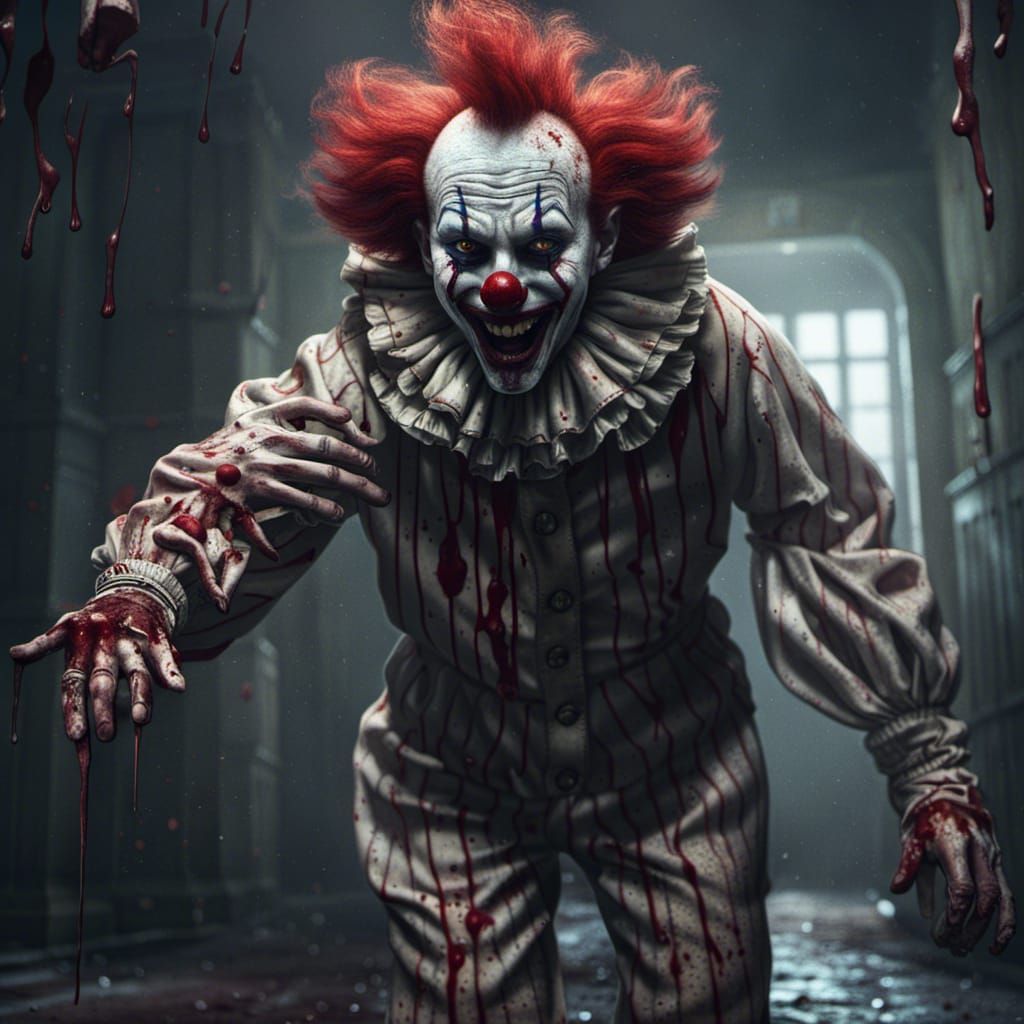 A Crazed Clown Escapes a Haunted Asylum in a Vivid, Fantasy....