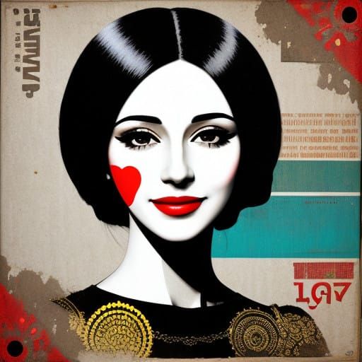 Vibrant Neo-Dada Portrait of a Happy Woman