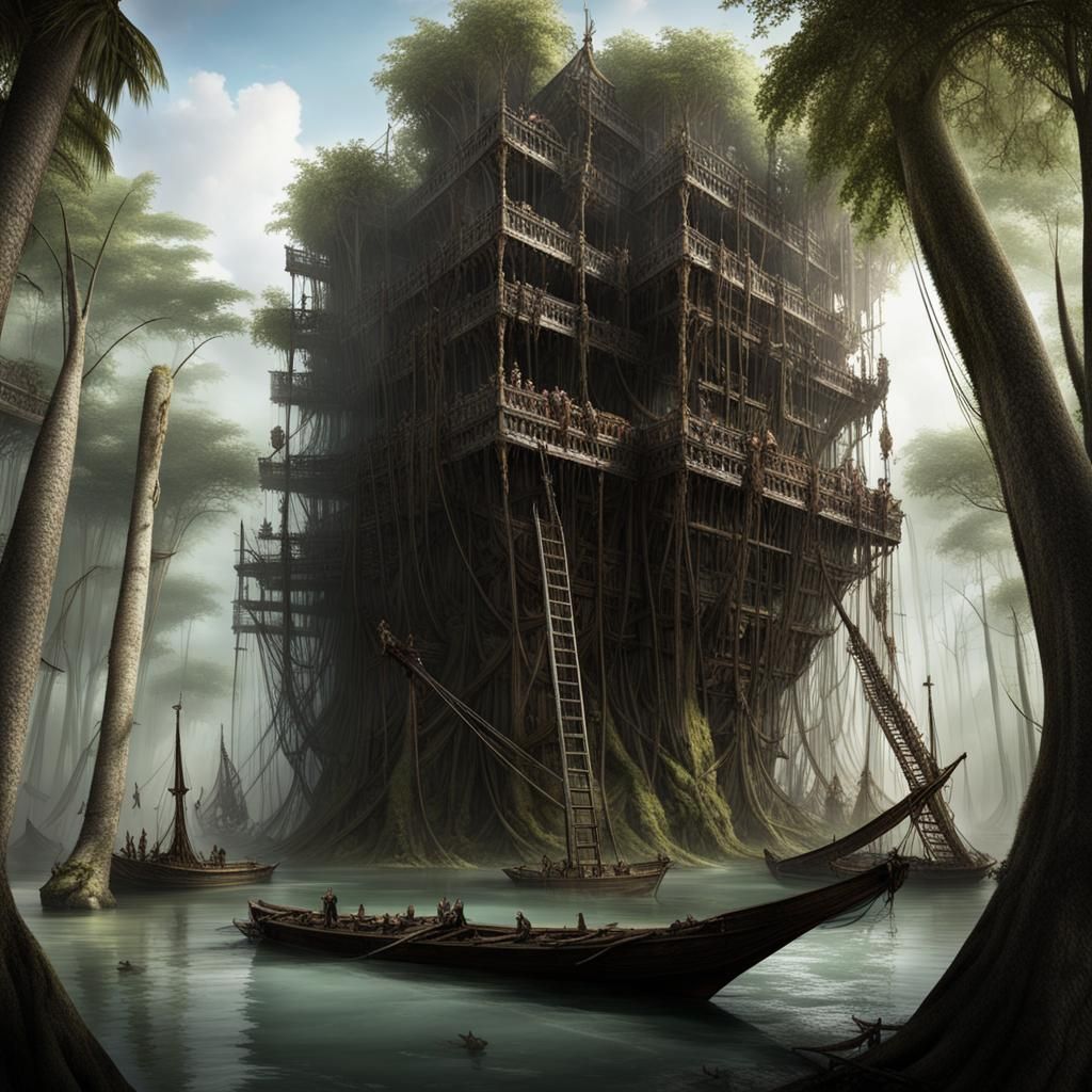 Mysterious Maritime Mass Rises from Swampy Trees