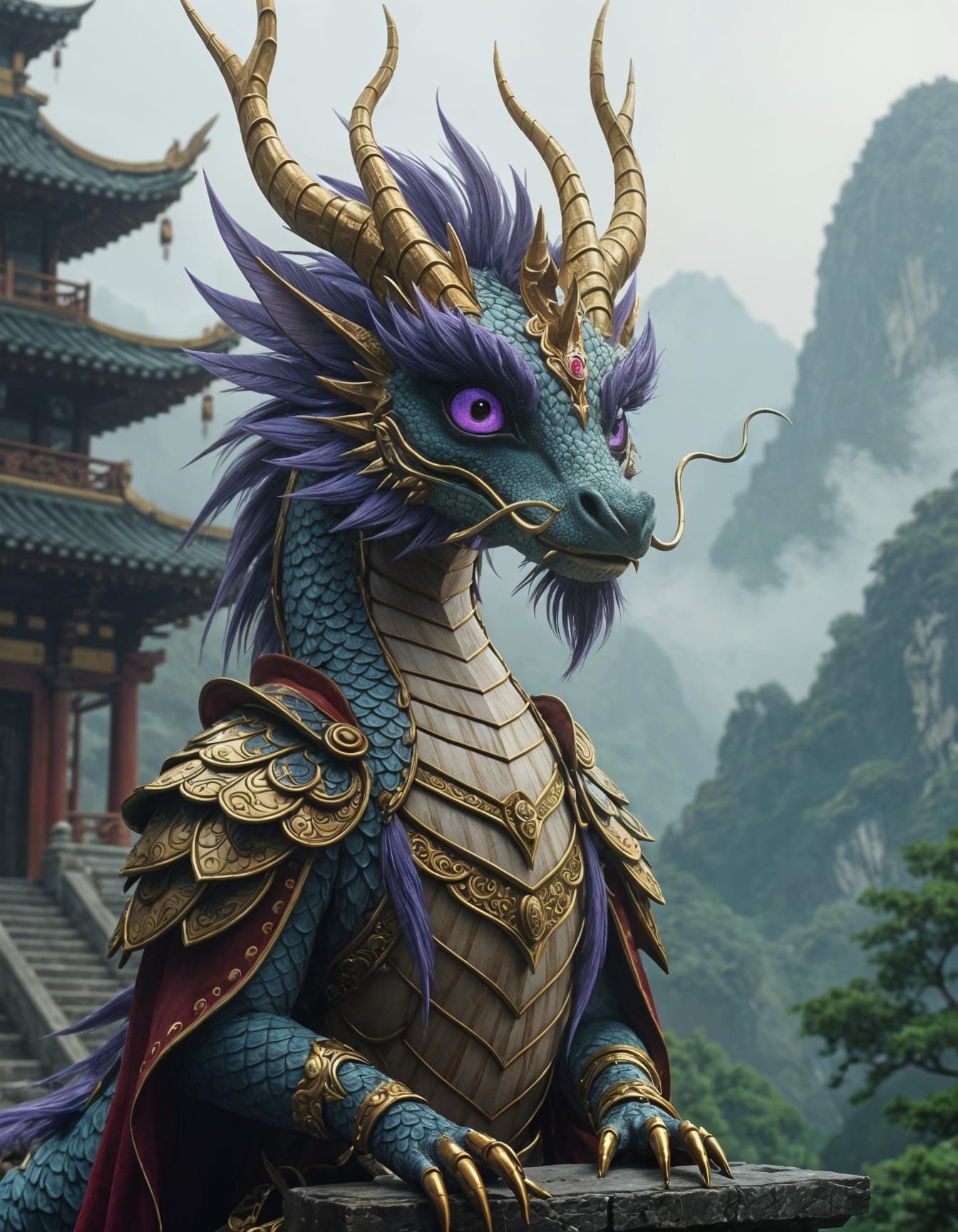 Oriental Deer Dragon with Golden Hooves