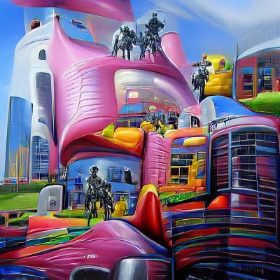 Futuristic Bouncy Castle Metropolis in Hyperrealistic Detail