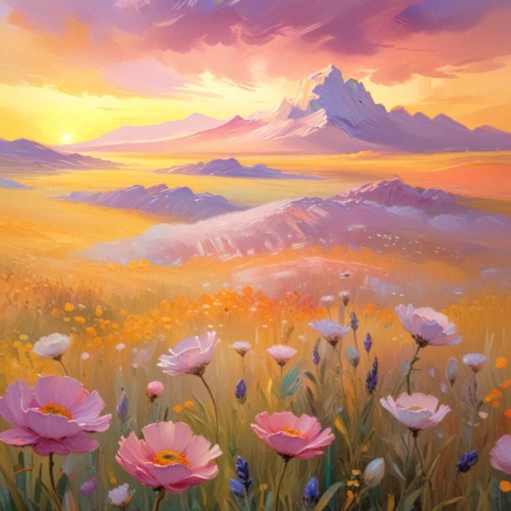 Gouache Masterpiece with Soft Focus Clouds and Vibrant Color...