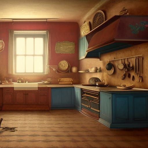 Victorian-Era Kitchen with Whimsical Details in Deep Colors