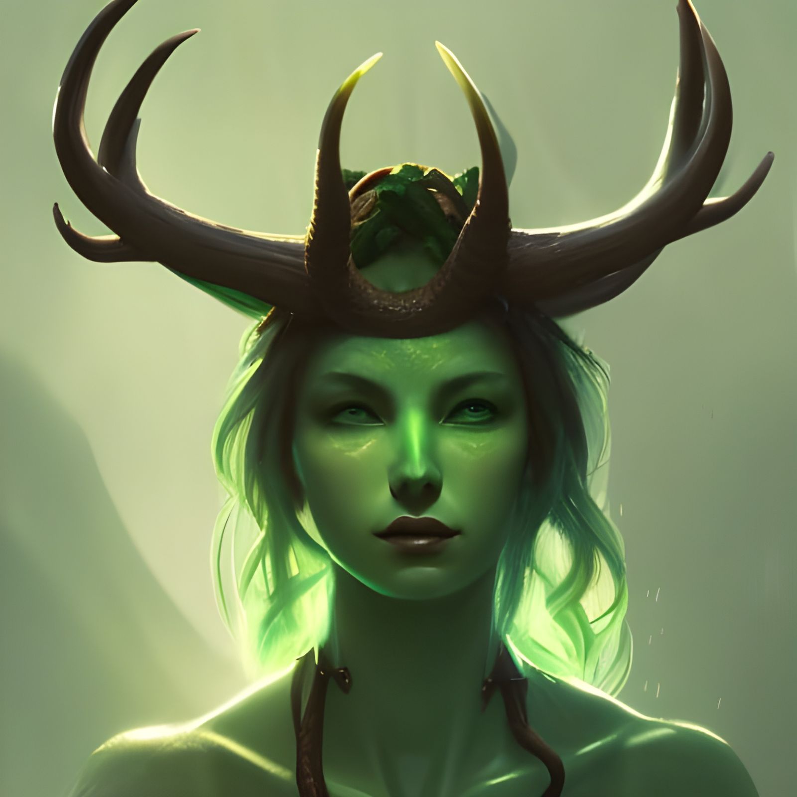 Ethereal Tiefling Druidess in Triadic Hues