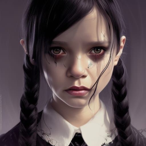 Wednesday Addams Portrait in Hyperdetailed Digital Art