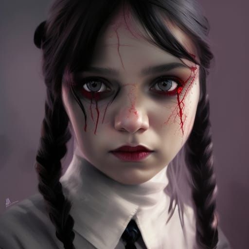 Wednesday Addams Portrait in Hyperdetailed Digital Art