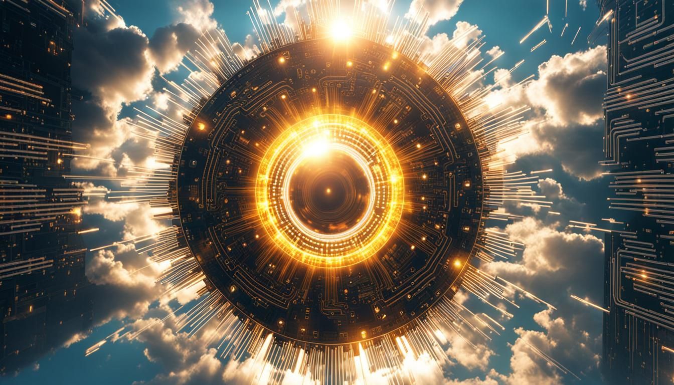 Digital Sun in Liminal Cyberpunk Aesthetic