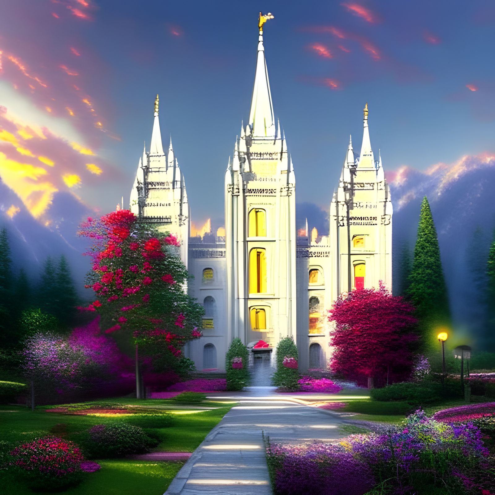 Mystical Salt Lake Temple in Radiant Sunlight