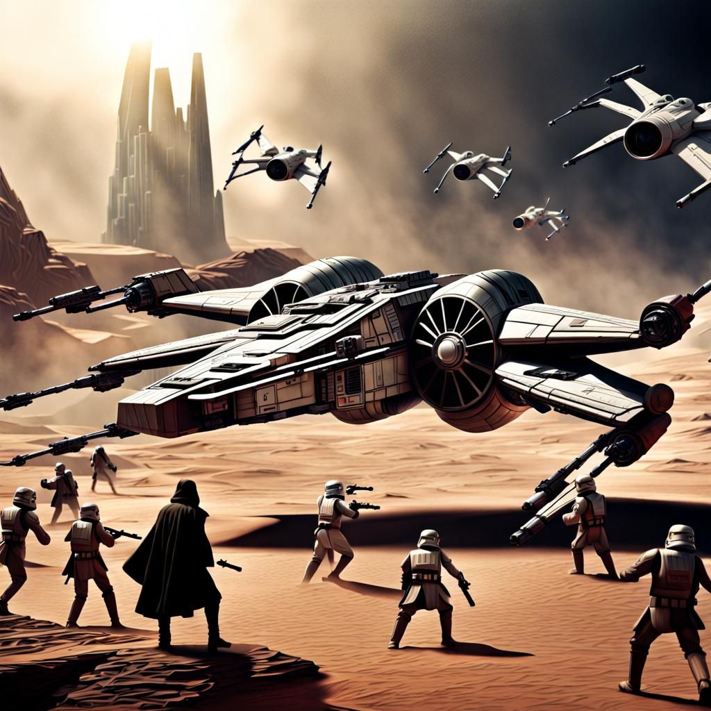Intricate Star Wars Battle Scene in Cinematic Hyperrealism