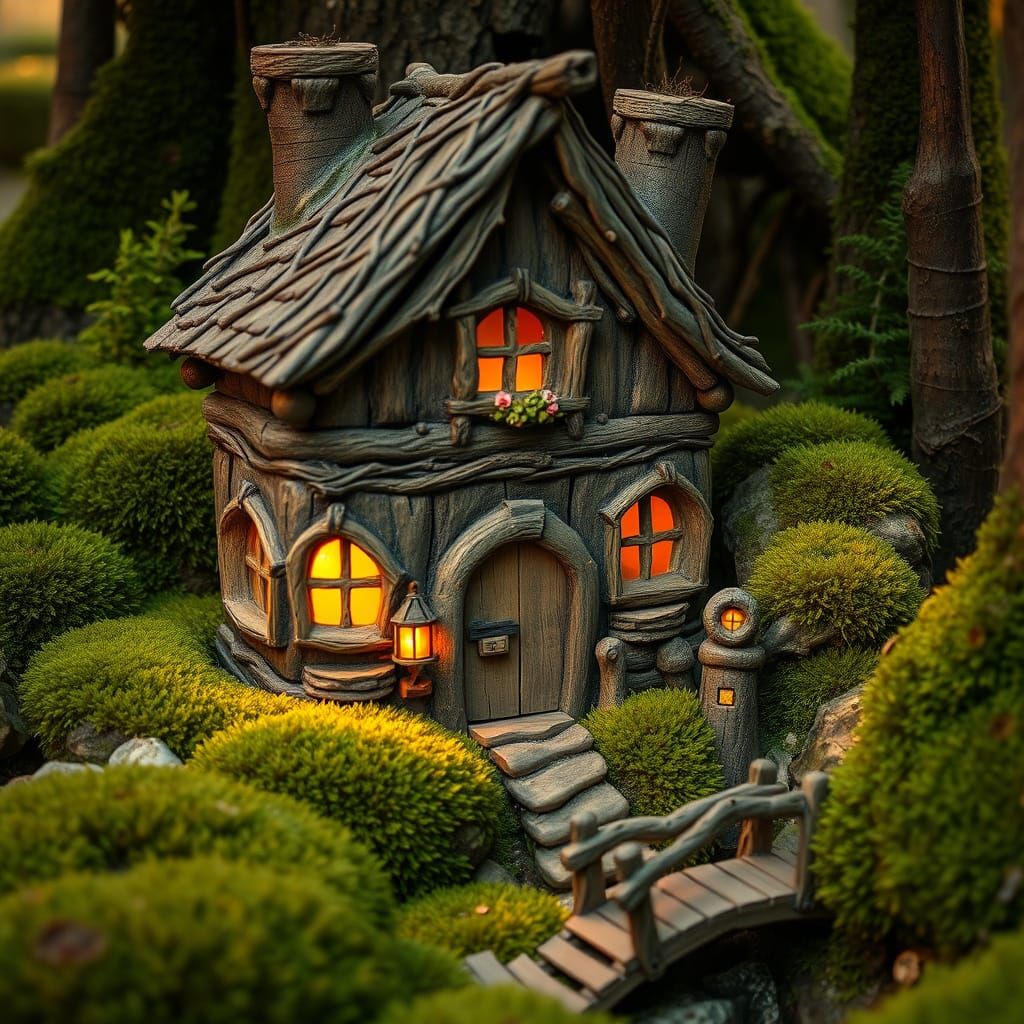 Enchanting Fairy-Tale Cottage with Moss and Twig Details