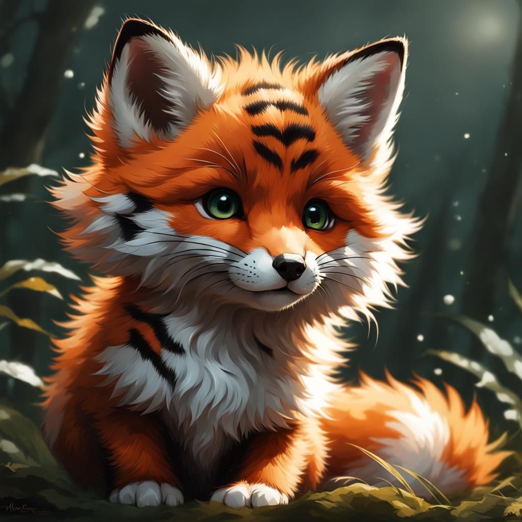 Realistic Fox with Tiger Stripes in Whimsical Art Style