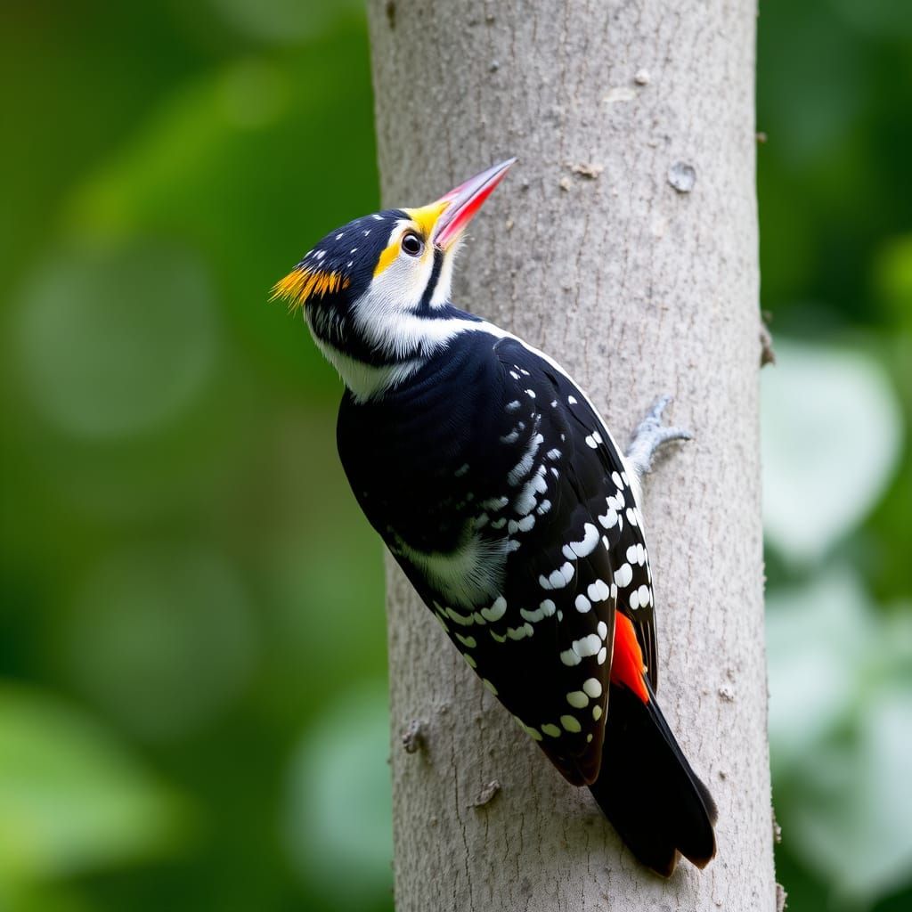 Woodpecker on Tree Trunk in Naturalistic Style