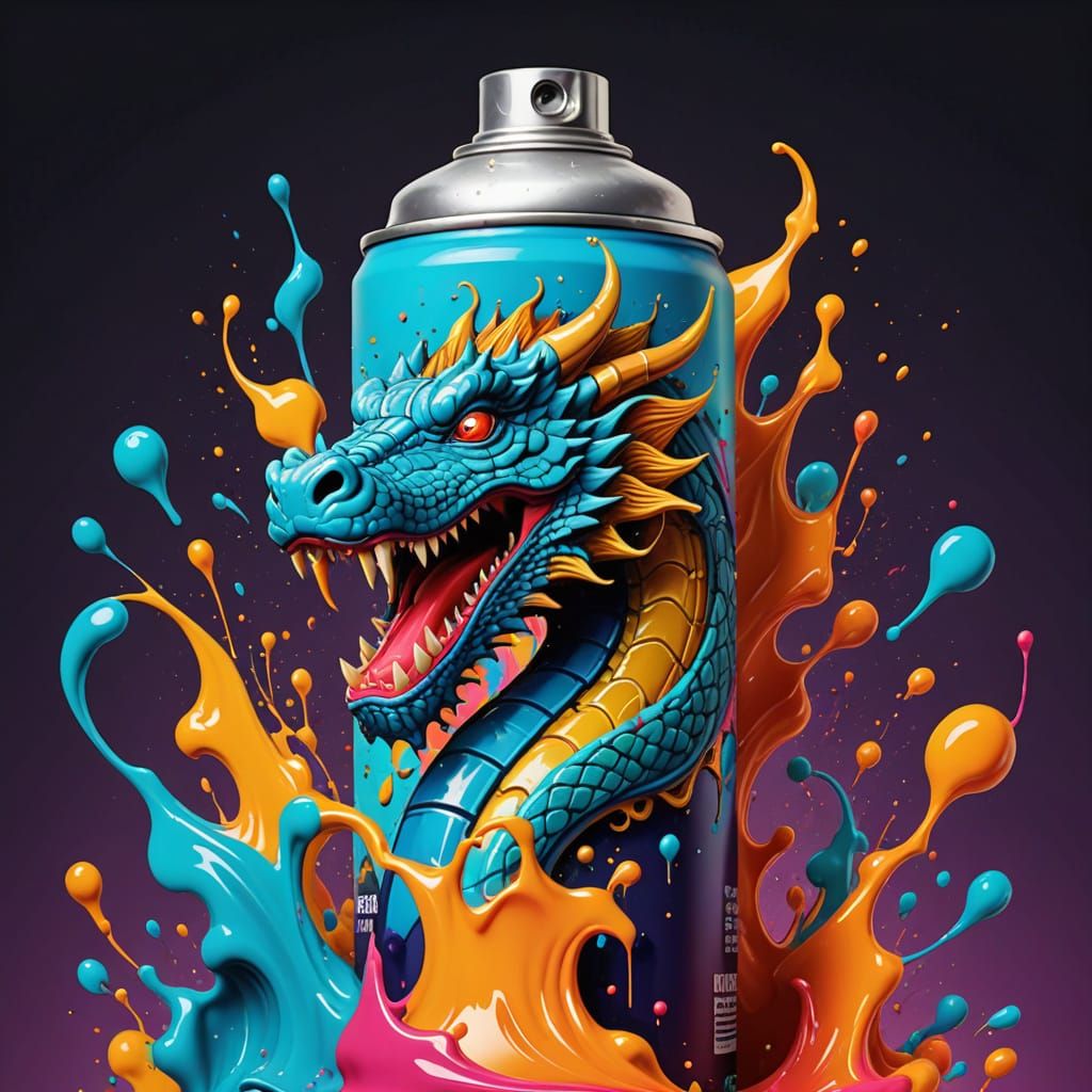 Vibrant Street Art Hairspray Can with Dragon Design