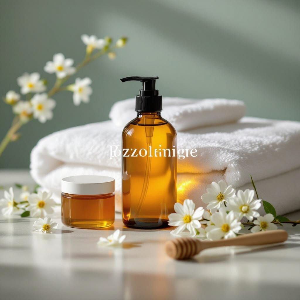 Massage Oil and Honey with "Booking" Text