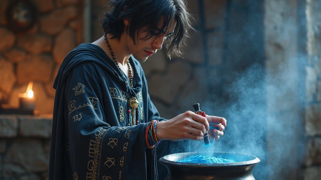 Handsome Italian Mage Apprentice Brewing Potion